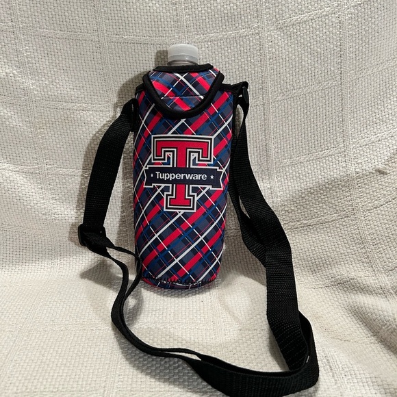 Tupperware Blue and Red Plaid Bottle Carrier - Picture 1 of 5